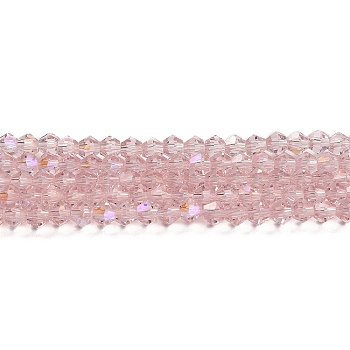 Transparent Electroplate Glass Beads Strands, AB Color Plated, Faceted, Bicone, Pink, 2.9~3.3x2.5mm, Hole: 0.7mm, about 145~150pcs/strand, 16.34~16.54 inch(41.5~42cm)