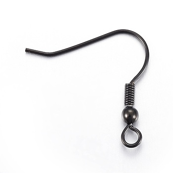 Stainless Steel Earring Hooks, with Horizontal Loop, Electrophoresis Black, 20.5x21mm, Hole: 2.5mm, Pin: 0.6mm