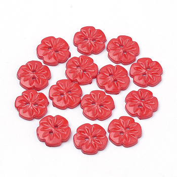2-Hole Acrylic Buttons, Flower, Red, 15x2.5mm, Hole: 1.5mm
