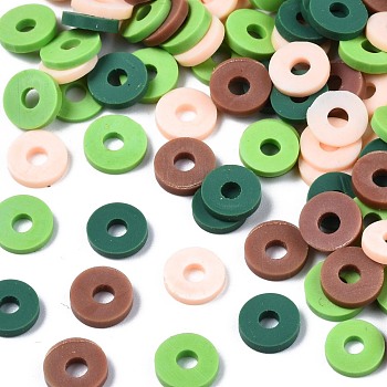 Handmade Polymer Clay Beads, Heishi Beads, for DIY Jewelry Crafts Supplies, Disc/Flat Round, Light Green, 6x1mm, Hole: 2mm, about 26000pcs/1000g