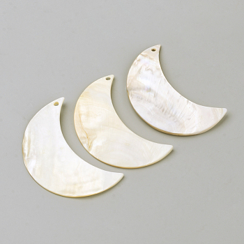 Freshwater Shell Pendants, Moon, Seashell Color, 70x46x2~6mm, Hole: 3mm