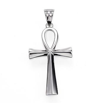 304 Stainless Steel Pendants, Ankh Cross, Stainless Steel Color, 44.5x25x2.5mm, Hole: 5x8.5mm