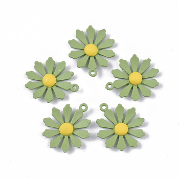Spray Painted Alloy Pendants, Flower/Daisy, Medium Sea Green, 24.5x21x4mm, Hole: 1.5mm