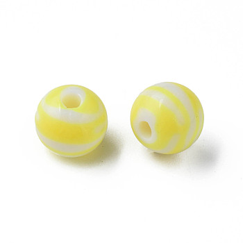 Opaque Striped Acrylic Beads, Round, Yellow, 11.5x10.5mm, Hole: 2.5mm, about 549pcs/500g