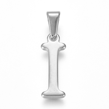 304 Stainless Steel Pendants, Stainless Steel Color, Initial Letter.I, 21x7x1.8mm, Hole: 3x7mm