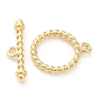 Brass Toggle Clasps, Long-Lasting Plated, Ring, Real 18K Gold Plated, Ring: 14.5x12x2mm, Hole: 3.5mm, Bar: 5x17x2.5mm, hole: 3.5mm