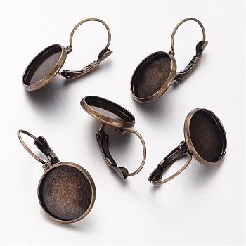 Brass Leverback Earring Findings, Lead Free and Cadmium Free and Nickel Free, Antique Bronze, 25~27x16mm, Tray: 14mm