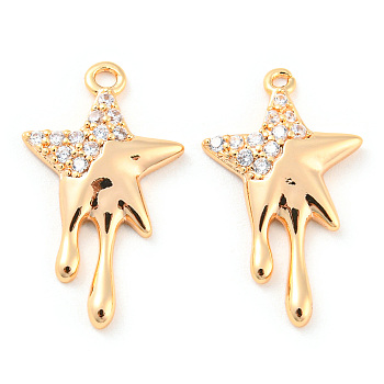 Brass Micro Pave Cubic Zirconia Pendants, Star, Real 18K Gold Plated, 20.5x12x2.3mm, Hole: 1.4mm