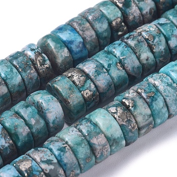 Natural African Pyrite Beads Strands, Dyed, Heishi Beads, Flat Round/Disc, 8~8.5x3mm, Hole: 0.8mm, about 127 pcs/Strand, 15.94 inch(40.5 cm)