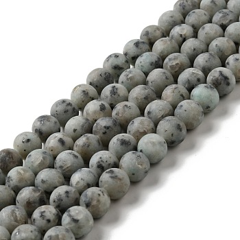 Natural Sesame Jasper/Kiwi Jasper Beads Strands, Frosted, Round, 10.5mm, Hole: 1mm, about 38pcs/strand, 15.55''(39.5cm)