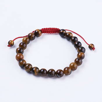 Adjustable Nylon Cord Braided Bead Bracelets, with Tiger Eye Beads, 2-1/8 inch(55mm)
