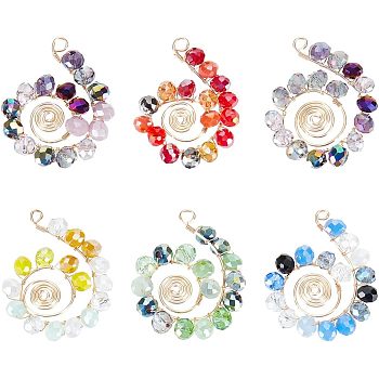 Nbeads Electroplate Glass Beads Pendants, with Eco-Friendly Copper Wire, Vortex, Mixed Color, 35x32x5mm, Hole: 1.4mm