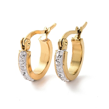 304 Stainless Steel Hoop Earrings, with Polymer Clay and Rhinestone, Ring, Golden, 16x15x3.5mm