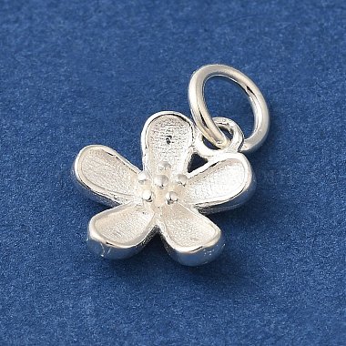 925 Sterling Silver 5-Petal Flower Charms with Jump Rings(FIND-U013-02S-01)-2