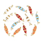 Brass Micro Pave Cubic Zirconia Charms, with Enamel, Fish Charms, Real 18K Gold Plated, Mixed Color, 29x8x6.5mm, Hole: 6.5x4mm(KK-C250-02A)