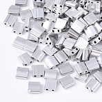 Electroplate Opaque Glass Seed Beads, 2-Hole, Square, Silver Plated, 5x4.5~5.5x2~2.5mm, Hole: 0.5~0.8mm(SEED-S023-20C-03)