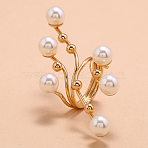 Iron with Imitation Pearl Cuff Rings for Women, Branch, Golden, Adjustable(YS4776-3)