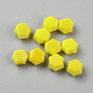 Electroplate Opaque Glass Beads, Faceted, Hexagon, Yellow, 5x6x3.5mm, Hole: 1mm(GLAA-TAC0008-16F)