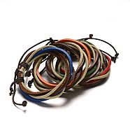 Adjustable Leather Cord Multi-Strand Bracelets, Mixed Color, 53mm, 10x6mm(BJEW-M169-09)