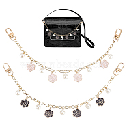 WADORN 1 Set Brass Cable Chains Bag Strap Extender, with ABS Plastic Imitation Pearl Charms, Alloy Enamel Flower Pendants and Alloy Swivel Clasps, Golden, 32~32.5cm, 2 colors, 1pc/color, 2pcs/set(FIND-WR0006-48)