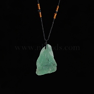 Natural Raw Green Fluorite Nugget Pendant Necklaces, Braided Cord Necklace for Women, 23-5/8 inch(60cm)(PW-WG79580-02)
