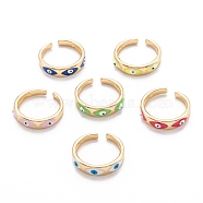 Brass Enamel Cuff Rings, Open Rings, Long-Lasting Plated, Evil Eye, Golden, Mixed Color, US Size 8(18.1mm)(RJEW-I077-18G)
