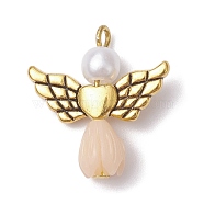 Angel Resin & Acrylic Pendants, with Alloy Findings, PapayaWhip, 23.5~24x22x6.5mm, Hole: 1.8~2.2mm, 5pcs/set(PALLOY-JF02565-10S)