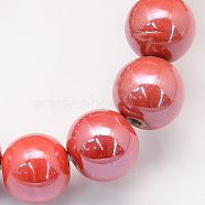 Pearlized Handmade Porcelain Round Beads, Orange Red, 8mm, Hole: 2mm(PORC-S489-8mm-14)