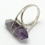 Personalized Unisex Natural Gemstone Bullet Rings, with Platinum Plated Brass Findings, Amethyst, 17mm(RJEW-M004-01A)