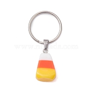 Resin Keychains, with Iron Split Key Rings, Corn, Trapezoid, 5.3cm(KEYC-JKC00786-01)