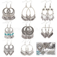 DIY Bohemia Earring Making Including, Including Teardrop & Heart & Rhombus Alloy Chandelier Components & Stainless Steel Charms, Brass Earring Hooks, Glass Pearl & Synthetic Turquoise Beads, Antique Silver & Stainless Steel Color, 394Pcs/box(DIY-SC0022-45)