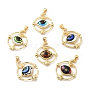 Opaque Resin Pendants, with Real 18K Gold Plated Tone Brass Findings, Ring with Eye Charm, Cadmium Free & Nickel Free & Lead Free, Mixed Color, 33x26x7mm, Hole: 3x4.3mm(KK-G419-14G)