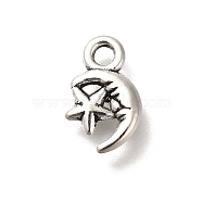 Alloy Pendants, Antique Silver Charms, Moon, 11.5x7.5x2mm, Hole: 1.6mm(FIND-U023-02AS-08)