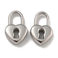 Valentine's Day 304 Stainless Steel Pendants, Manual Polishing, Heart Padlock Charms, Stainless Steel Color, 17x10x3.5mm, Hole: 6.5x4.5mm(STAS-T064-21P)