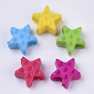Opaque Acrylic Beads Rhinestone Settings, Star, Mixed Color, Fit for 2mm rhinestone, 16x17x8.5mm, Hole: 4.5mm, about 530pcs/500g(SACR-N008-125)