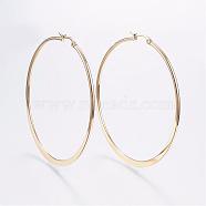304 Stainless Steel Big Hoop Earrings, Hypoallergenic Earrings, Flat Ring Shape, Golden, 12 Gauge, 69~71x2mm, Pin: 0.7x1mm(EJEW-F105-13G)