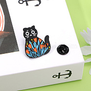 Love Cat Flower Grass Alloy Enamel Pin Badge, Cute Cartoon Brooch, Clothes Decorations Bag Accessories, Deep Sky Blue, 26x30mm(PW-WG22777-04)