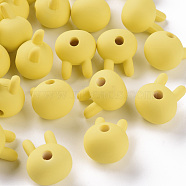 Acrylic Beads, Rubberized Style, Half Drilled, Rabbit, Yellow, 19x16.5x14.5mm, Hole: 3.5mm(OACR-S039-02-85)