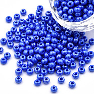 6/0 Czech Opaque Glass Seed Beads, Lustered, Round, Royal Blue, 4x3mm, Hole: 1.2mm, about 500g/bag(SEED-N004-003D-25)