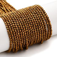 Electroplate Glass Beads Strands, Full Plated, Faceted Round, Golden Plated, 2mm, Hole: 0.7mm, about 184~187pcs/strand, 14.45''(36.7cm)(GLAA-H021-01A-FP04)