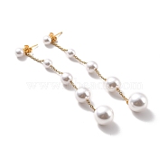 Round Plastic Pearl Beaded Long Chain Dangle Stud Earrings, 304 Stainless Steel Drop Earrings for Women, Golden, 93mm, Pin: 0.7mm(STAS-D179-05G)