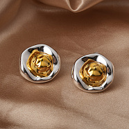 Irregular Flat Round Brass Stud Earrings, Real 22K Gold Plated, 19x20mm(EJEW-Q391-17G)