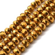 Electroplate Transparent Glass Beads Strands, Full Plated, Faceted, Rondelle, Golden Plated, 8x6mm, Hole: 1mm, about 65~68pcs/strand, 15.7~16.1 inch(40~41cm)(X-EGLA-A034-T8mm-UA01)