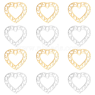 12Pcs 2 Colors 201 Stainless Steel Pendants, Filigree Joiners Findings, Laser Cut, Heart, Golden & Stainless Steel Color, 17x19x1mm, Hole: 2mm, 6pcs/color(STAS-DC0004-73)