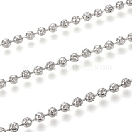 Brass Ball Chains, Flower Textured Pattern, with Spool, Long-Lasting Plated, Unwelded, Real Platinum Plated, 4mm, about 16.4 Feet(5m)/roll(CHC-M020-16P)