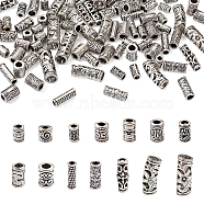 280Pcs 14 Style Tibetan Style Alloy Beads, European Beads, Cadmium Free & Nickel Free & Lead Free, Tube, Antique Silver, 6~23x4.5~8mm, Hole: 2.5~5mm, 20pcs/style(FIND-KS0001-13)