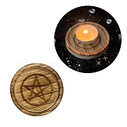Wood Altar Boards, Candle Holders, Flat Round with Pentagram Pattern, Dark Goldenrod, 67x6.5mm(WICR-PW0008-11B)