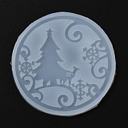 Christmas Coaster Food Grade Silicone Molds, Resin Casting Molds, For UV Resin, Epoxy Resin Craft Making, Round with Christmas Tree, White, 95x5mm(DIY-H145-09)