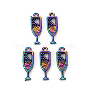 Alloy Pendants, Cadmium Free & Nickel Free & Lead Free, Wine Glass, Rainbow Color, 20x6.5x1.5mm, Hole: 1.6mm(PALLOY-S180-134-NR)