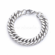 Men's 304 Stainless Steel Diamond Cut Cuban Link Chain Bracelets, with Lobster Claw Clasps, Stainless Steel Color, 8-1/8 inch~8-1/4 inch(20.5~21cm), 12mm(BJEW-L673-002A-P)
